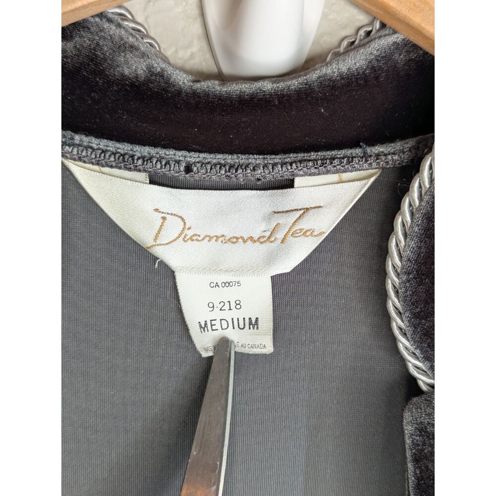 Diamond Tea Vintage Black Velvet Zip Front Robe Sz M Dressing Gown Glam Regency - Picture 8 of 9